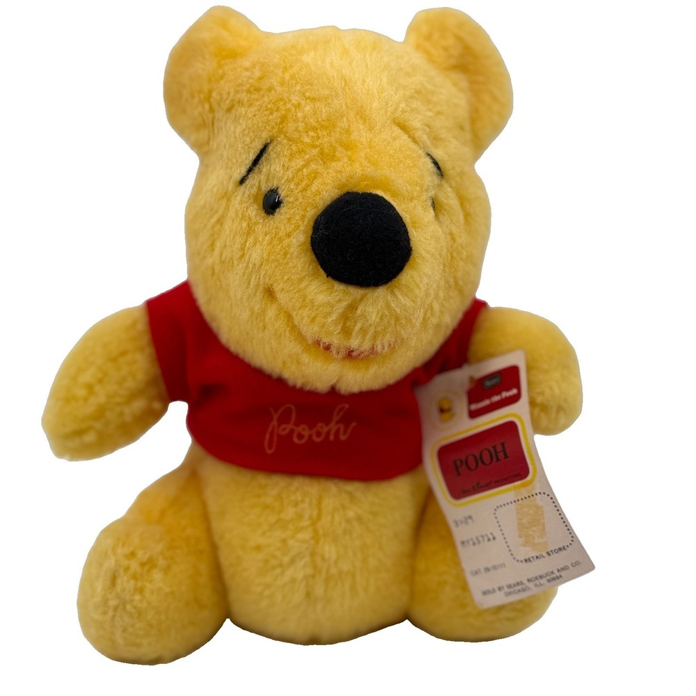 Vintage Sears Disney Winnie The Pooh Plush Stuffed Animal Toy 10" NWT Red Shirt
